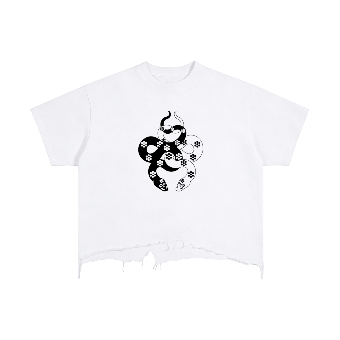 BAEM Snake Vintage Wash Boxy Distressed Hem T-Shirt - Club Tattoo