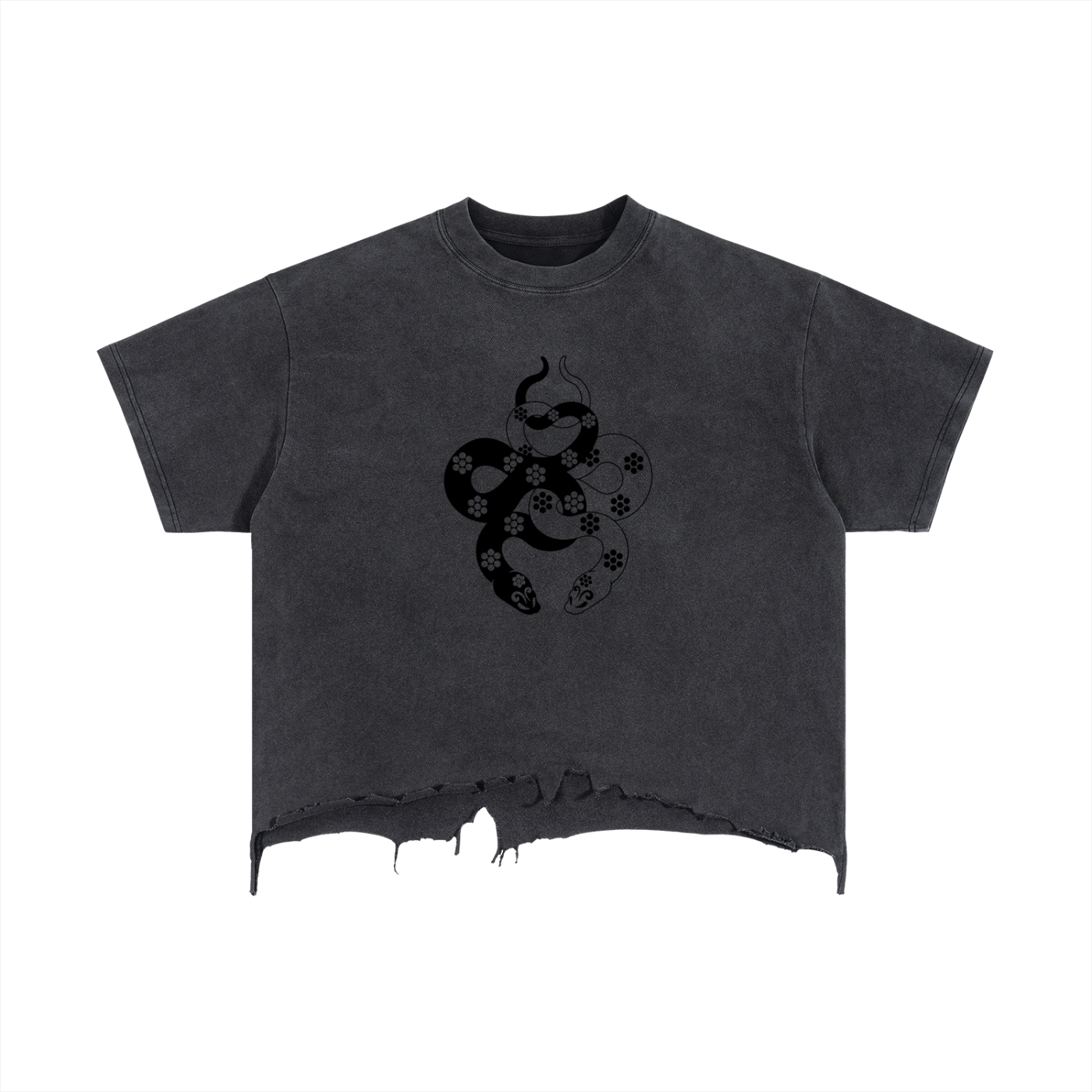 BAEM Snake Vintage Wash Boxy Distressed Hem T-Shirt - Club Tattoo